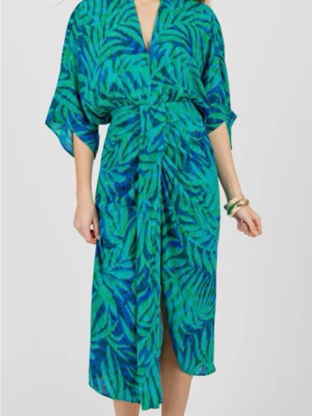 NWOT Vici Teal & Blue Leaf-Print Midi Dress